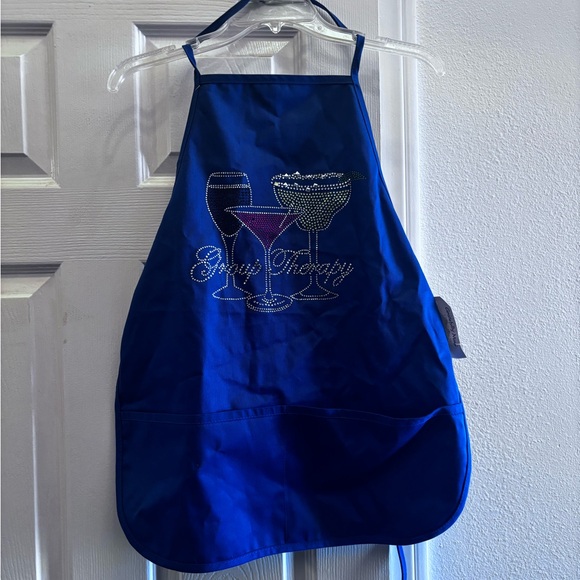 Blue Apron with Rhinestone Cocktail Design - Picture 4 of 4